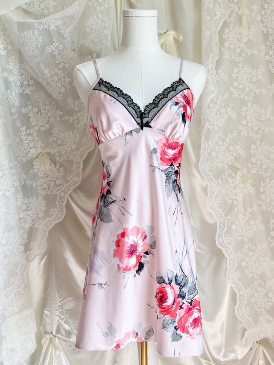 Apt. 9 Dresses & Skirts - Pink Floral Satin Slip Dress Lace Trim Coquette Romantic Mini
